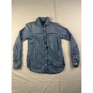 J. Crew Button Up Shirt Womens Size 2 Cotton Long Sleeve Blue Chest Pocket